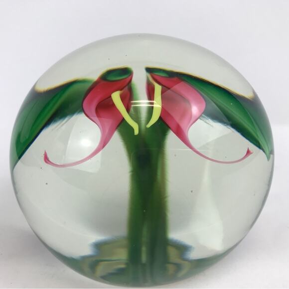 Orient & Flume Pink Callalily Flower Lampwork Paperweight Vintage Beyers Bag COA - Picture 4 of 15